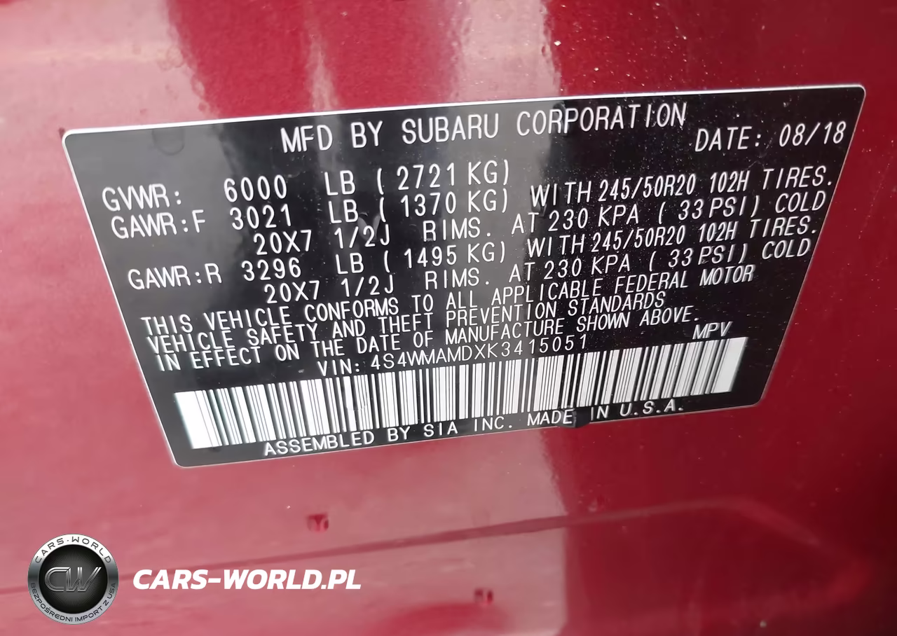 2019 Subaru Ascent Limited VIN:4S4WMAMDXK3415051 - 9