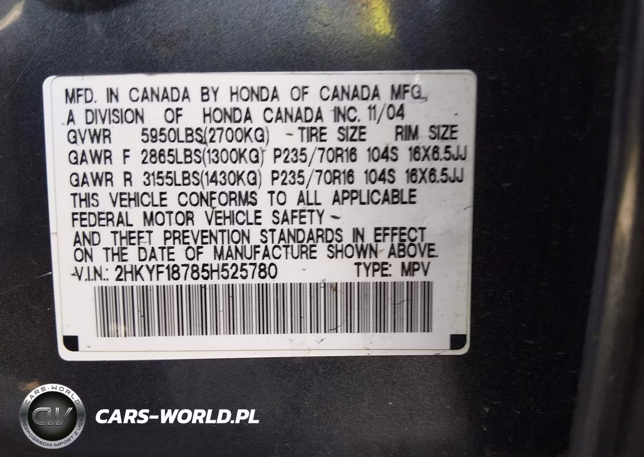 2005 Honda Pilot Ex-L VIN:2HKYF18785H525780 - 9