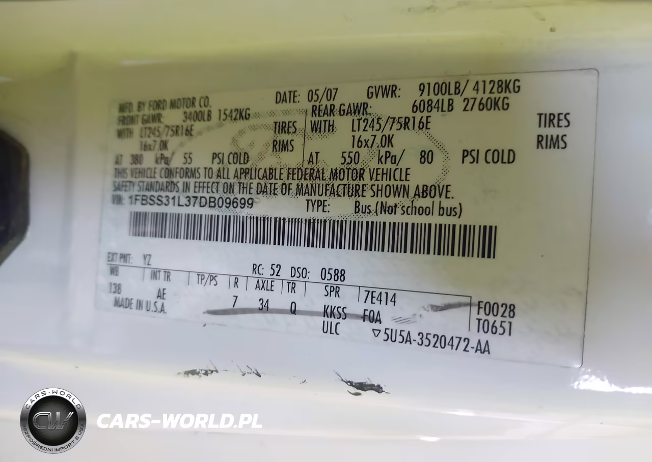 2007 Ford E-350 Super Duty Xl-Xlt VIN:1FBSS31L37DB09699 - 9