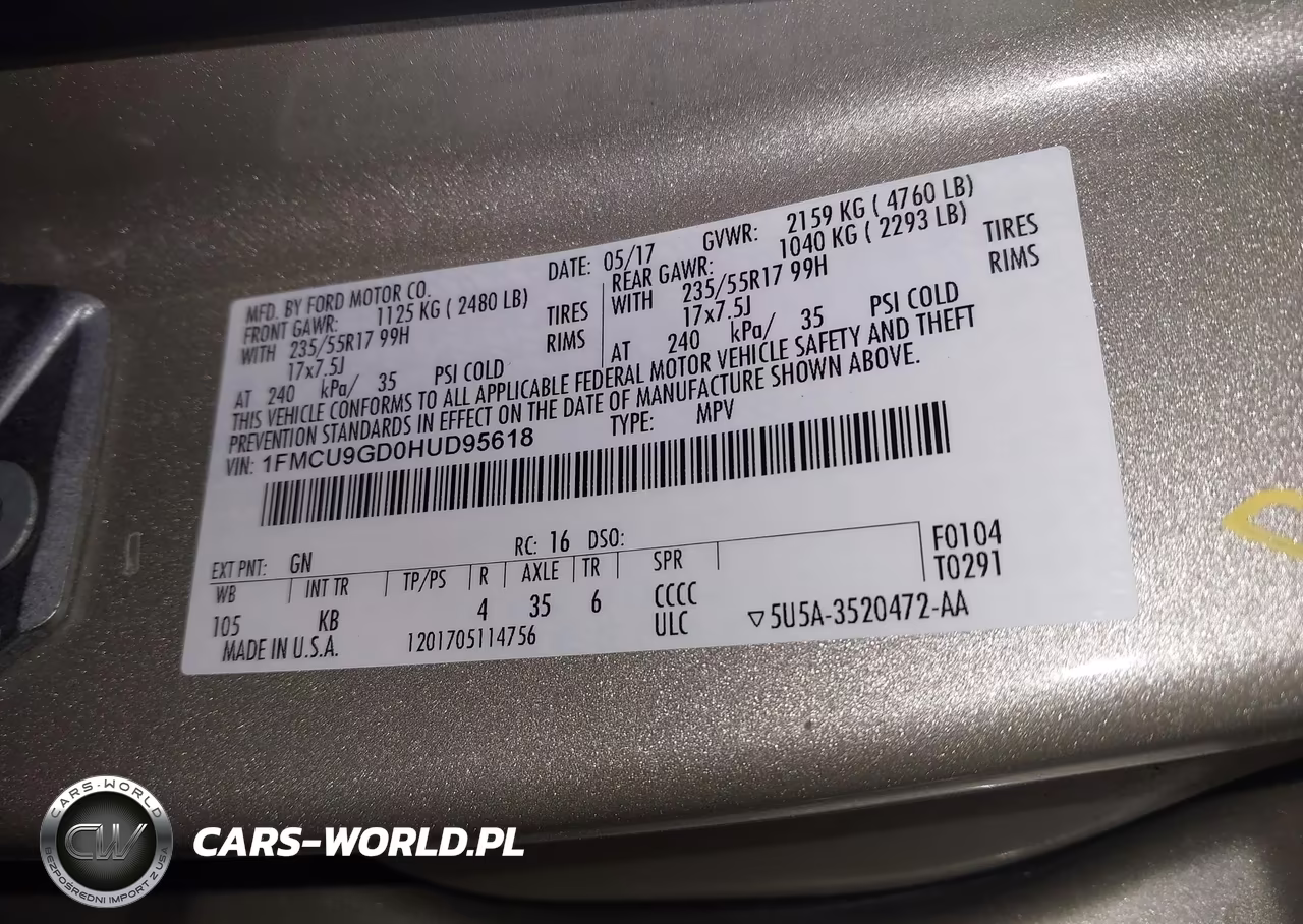 2017 Ford Escape Se VIN:1FMCU9GD0HUD95618 - 9