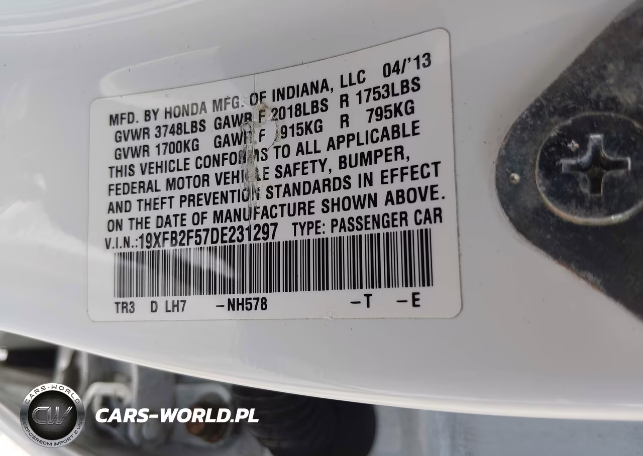 2013 Honda Civic Lx VIN:19XFB2F57DE231297 - 9
