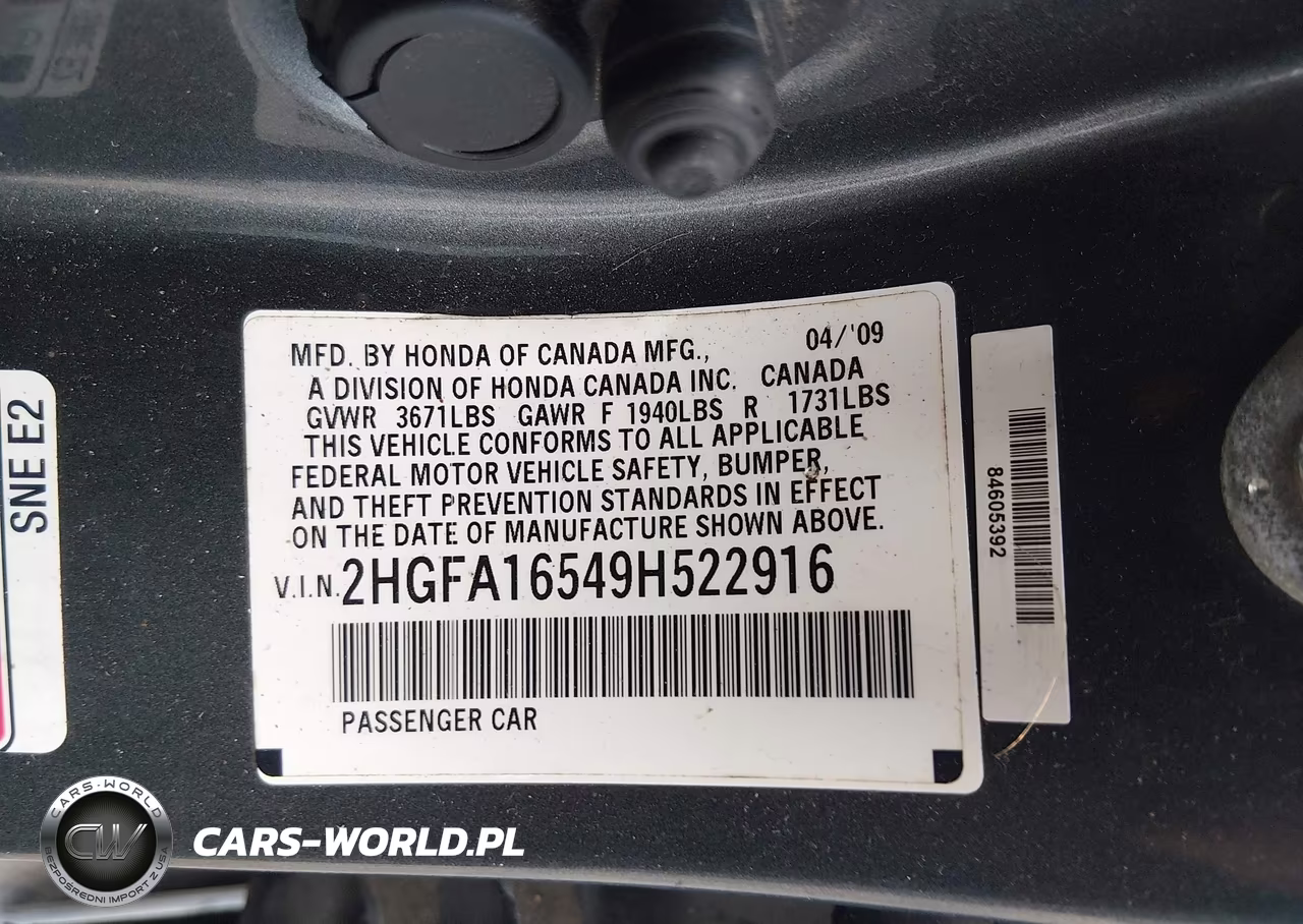 2009 Honda Civic Lx VIN:2HGFA16549H522916 - 9