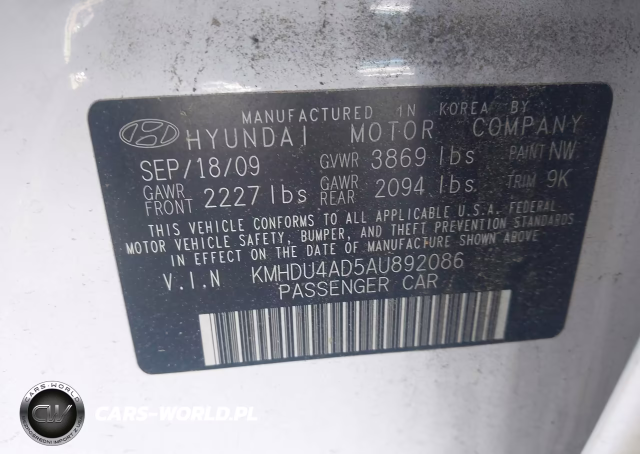 2010 Hyundai Elantra Gls VIN:KMHDU4AD5AU892086 - 9