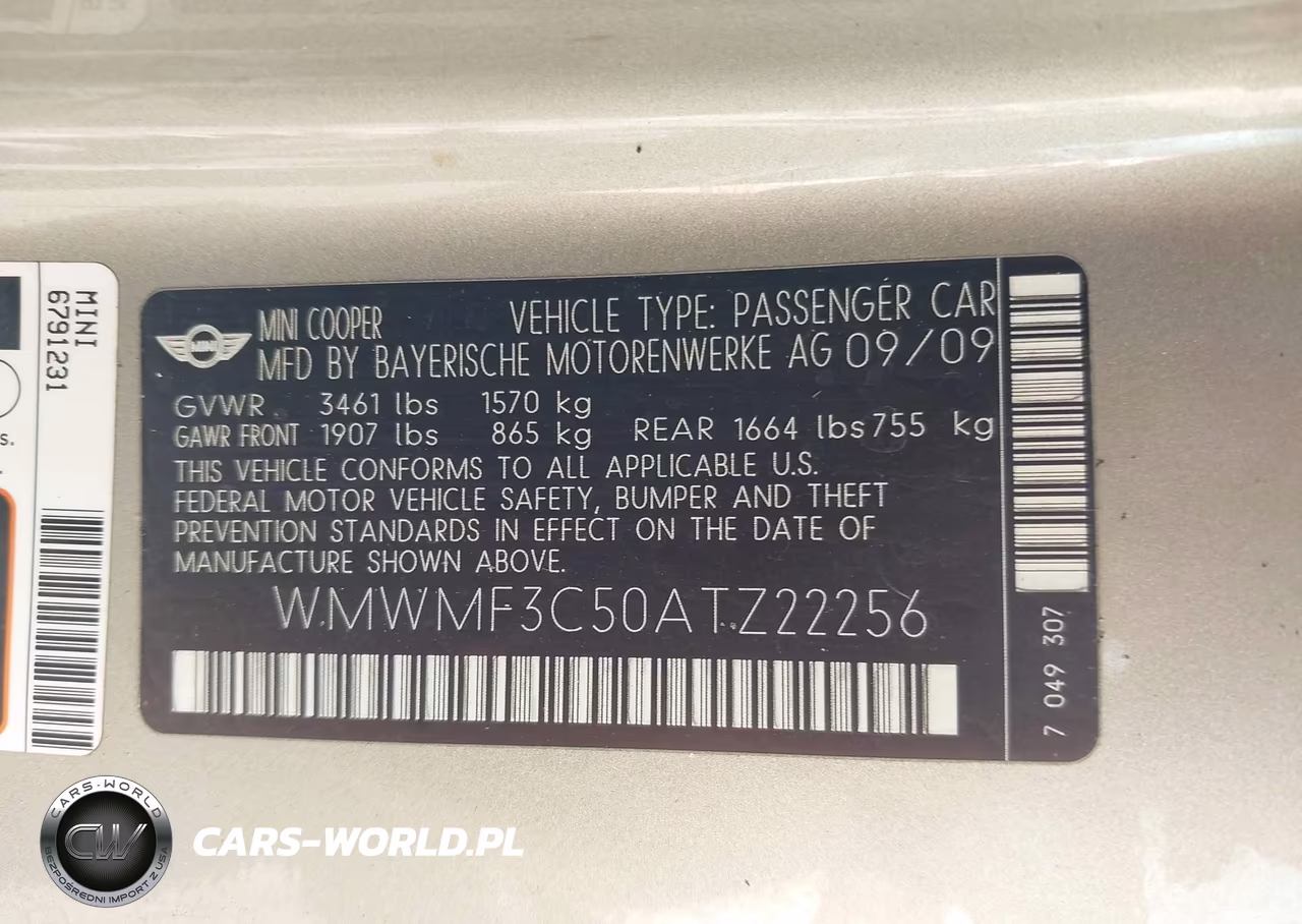 2010 Mini Cooper VIN:WMWMF3C50ATZ22256 - 9