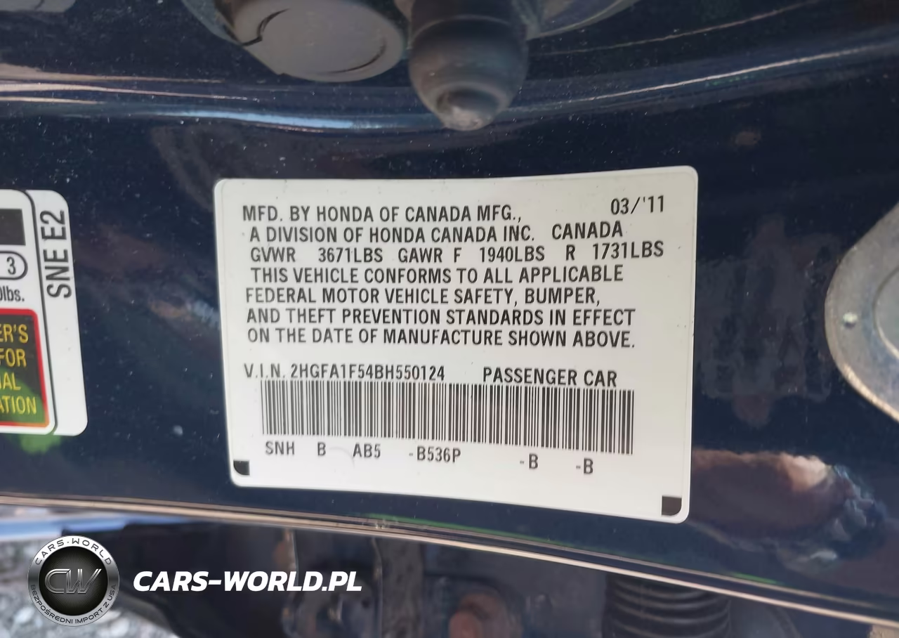 2011 Honda Civic Lx VIN:2HGFA1F54BH550124 - 9