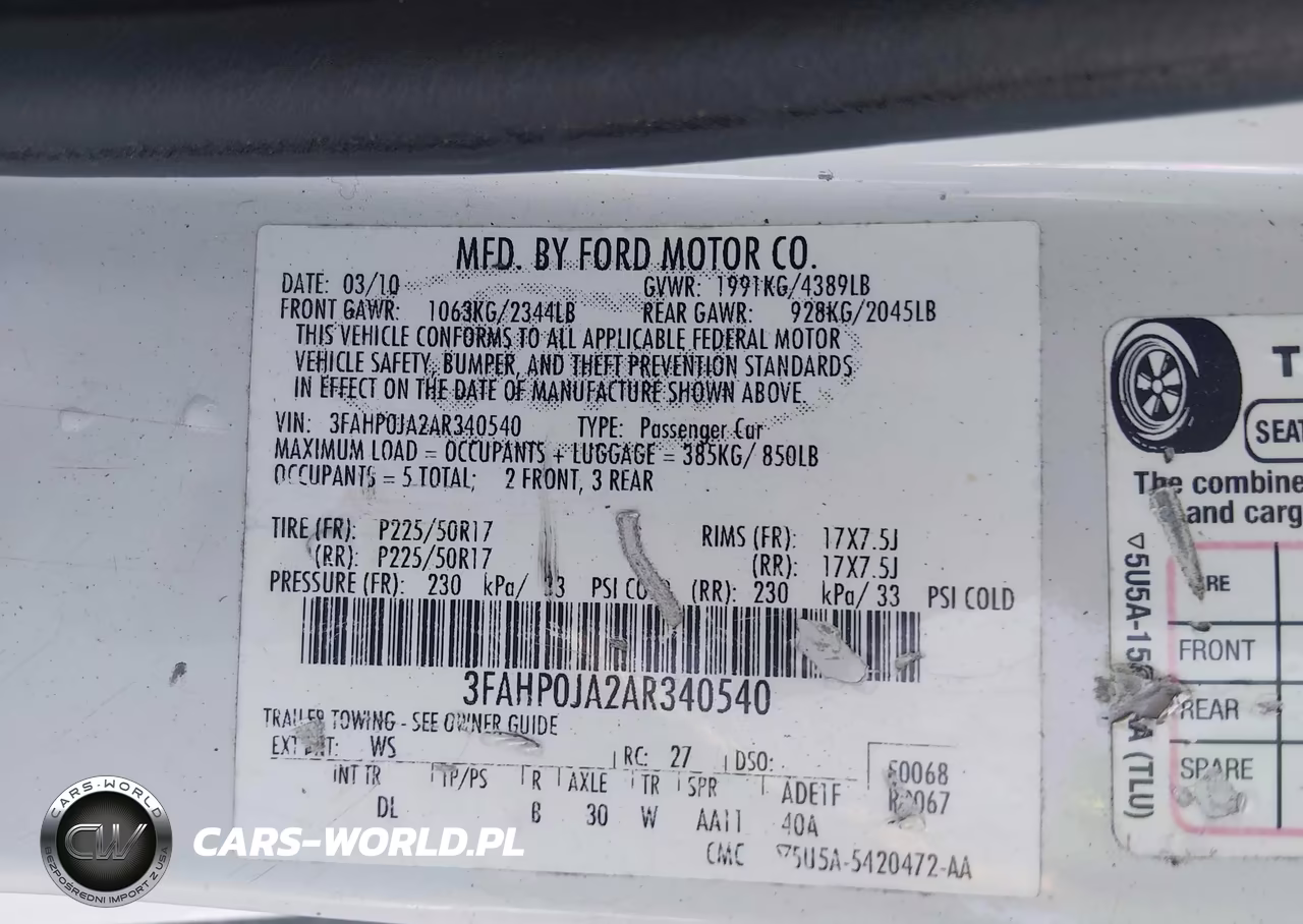 2010 Ford Fusion Sel VIN:3FAHP0JA2AR340540 - 9