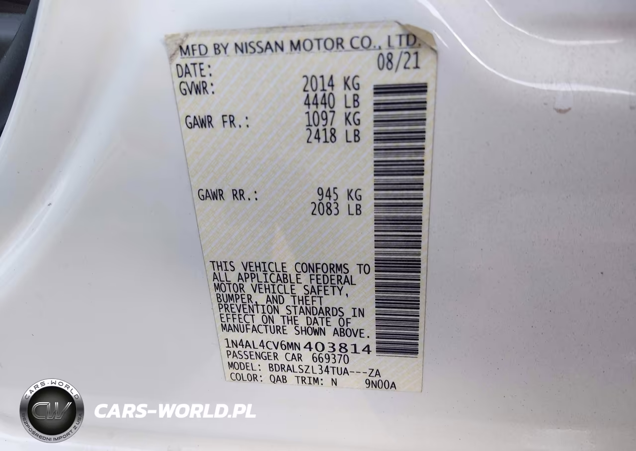 2021 Nissan Altima Sr Vc-Turbo Fwd VIN:1N4AL4CV6MN403814 - 9