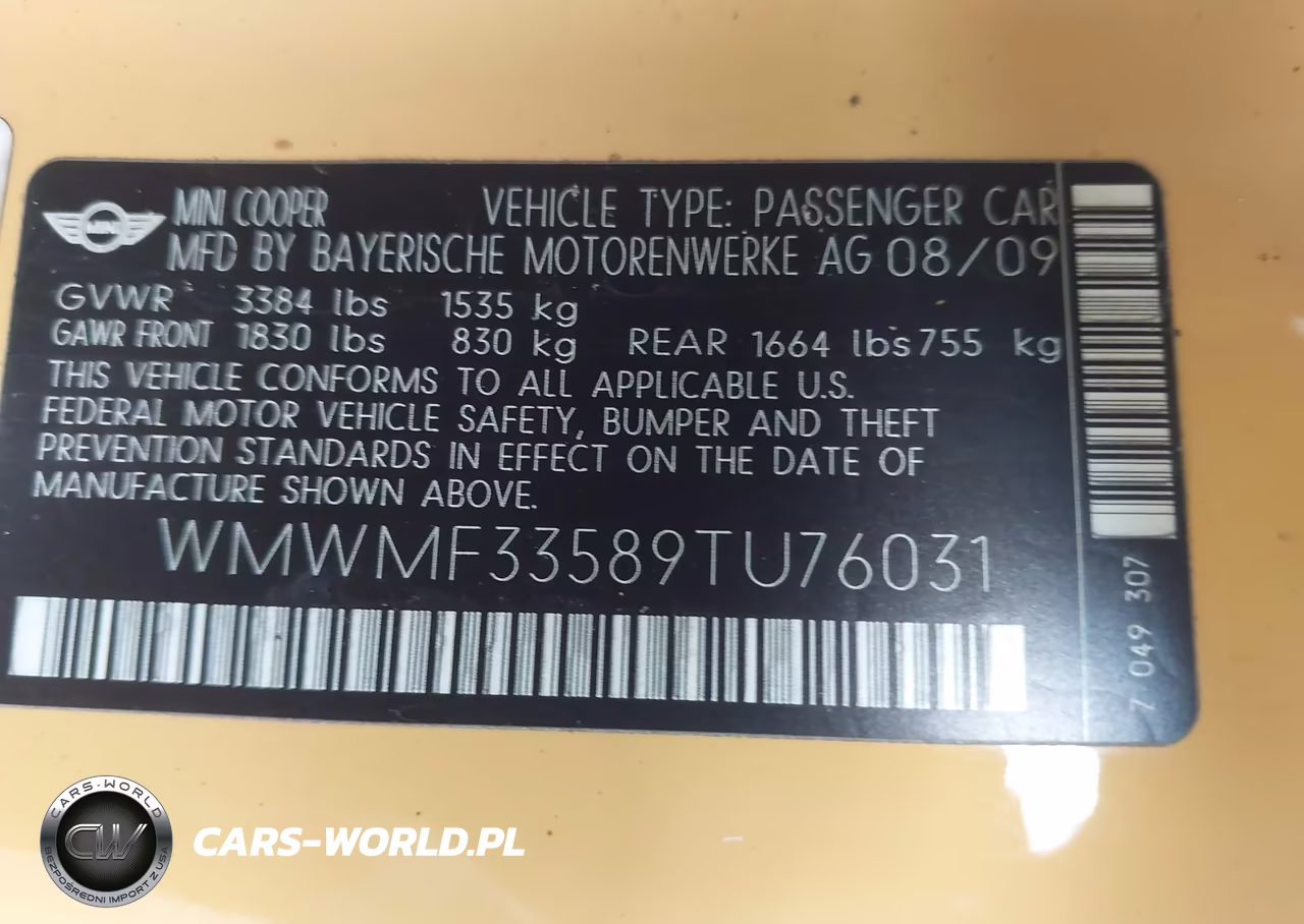 2009 Mini Cooper VIN:WMWMF33589TU76031 - 9