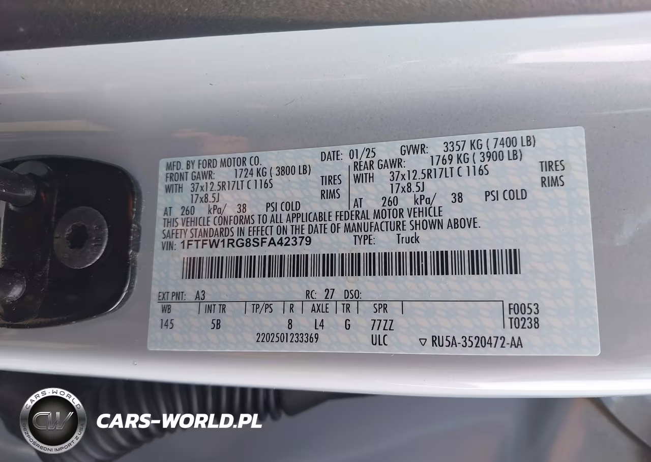 2025 Ford F-150 Raptor VIN:1FTFW1RG8SFA42379 - 9