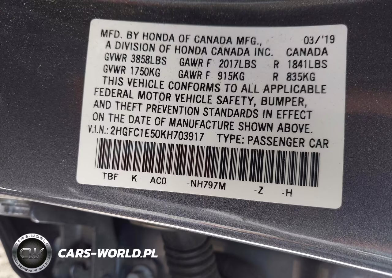 2019 Honda Civic Si VIN:2HGFC1E50KH703917 - 9