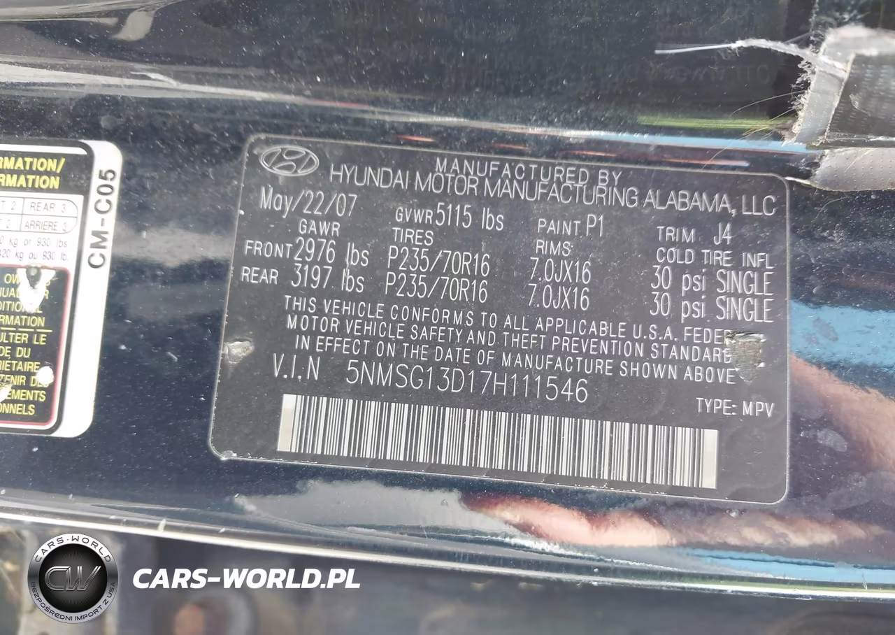 2007 Hyundai Santa Fe Gls VIN:5NMSG13D17H111546 - 9