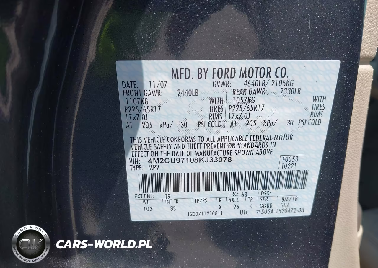 2008 Mercury Mariner Premier VIN:4M2CU97108KJ33078 - 9