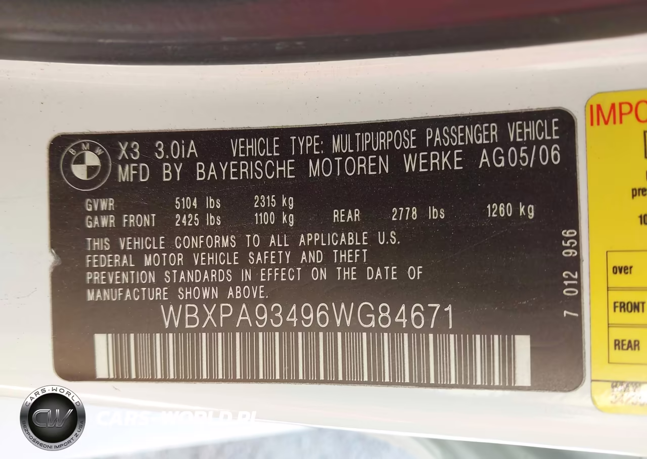 2006 BMW X3 3.0I VIN:WBXPA93496WG84671 - 9