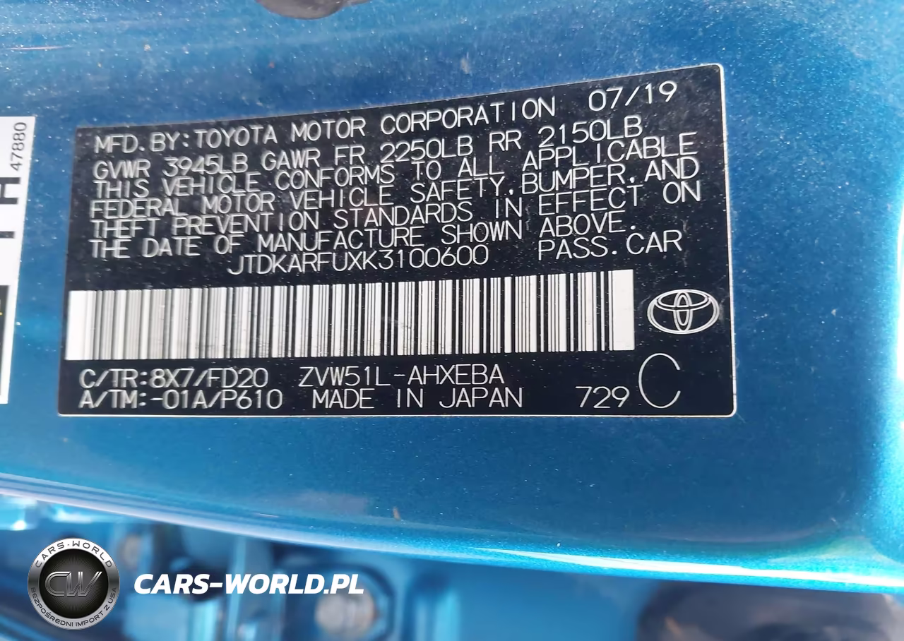 2019 Toyota Prius Le VIN:JTDKARFUXK3100600 - 9