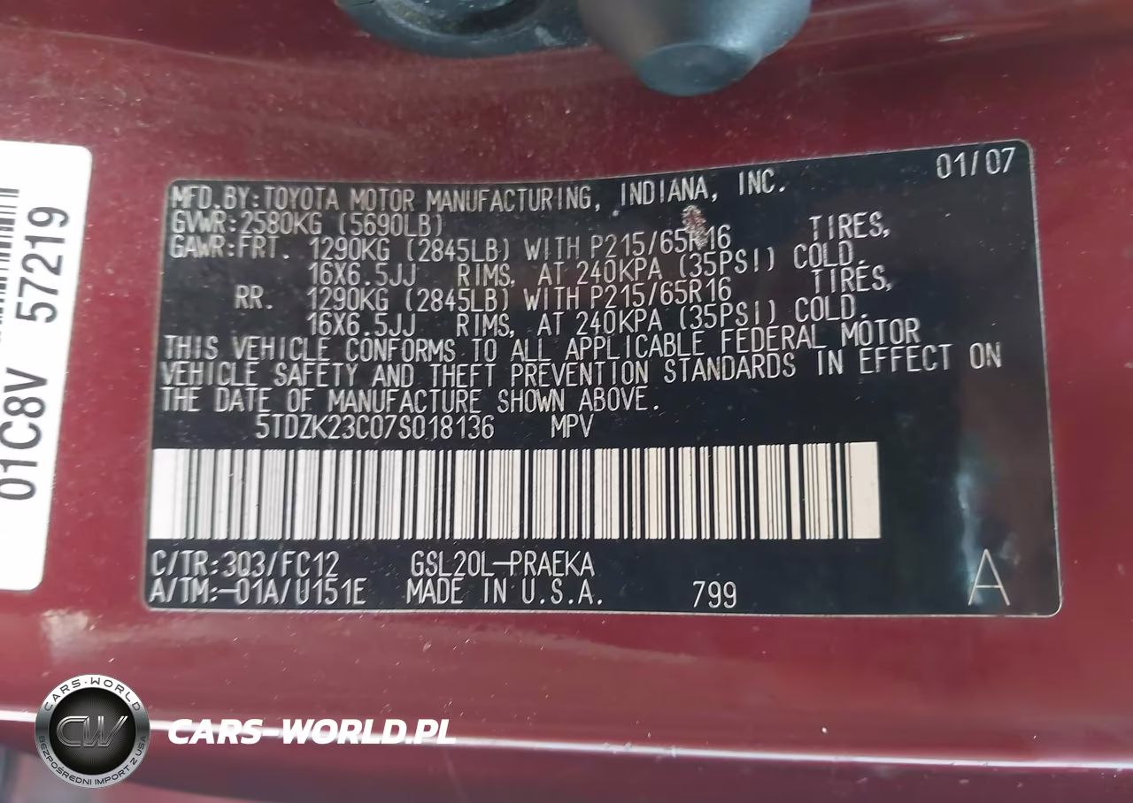 2007 Toyota Sienna Le VIN:5TDZK23C07S018136 - 9