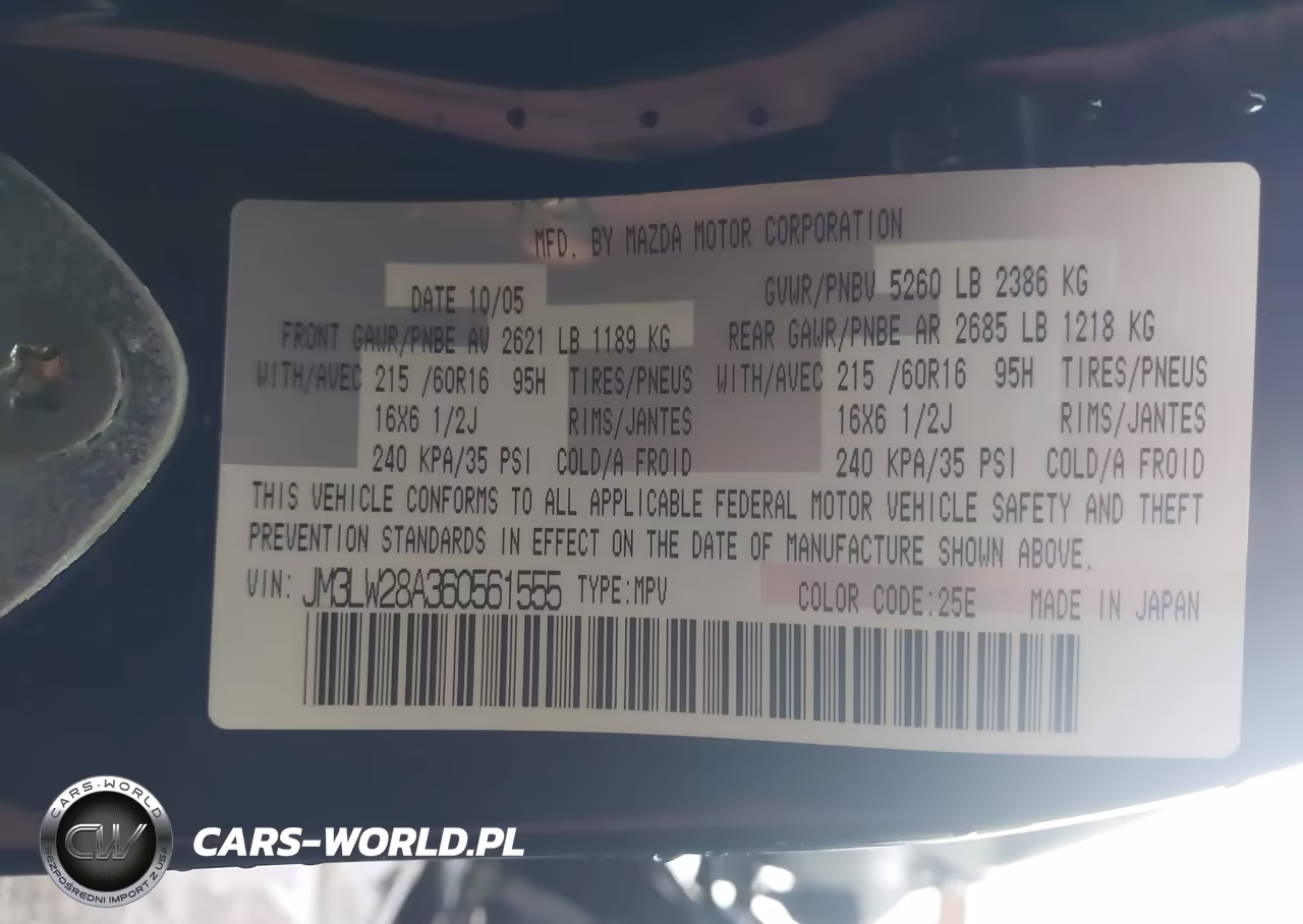 2006 Mazda Mpv Lx VIN:JM3LW28A360561555 - 9