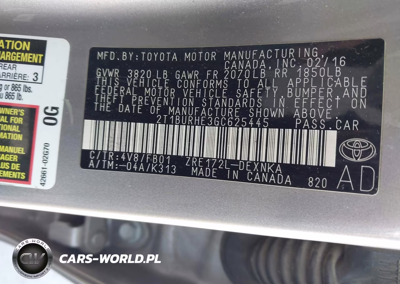 TOYOTA COROLLA VIN:2T1BURHE3GC625445 - 9
