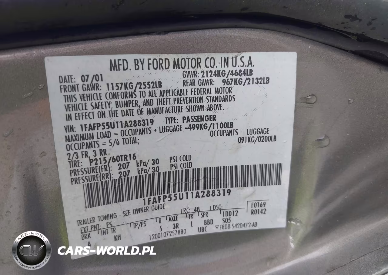2001 Ford Taurus Ses VIN:1FAFP55U11A288319 - 9