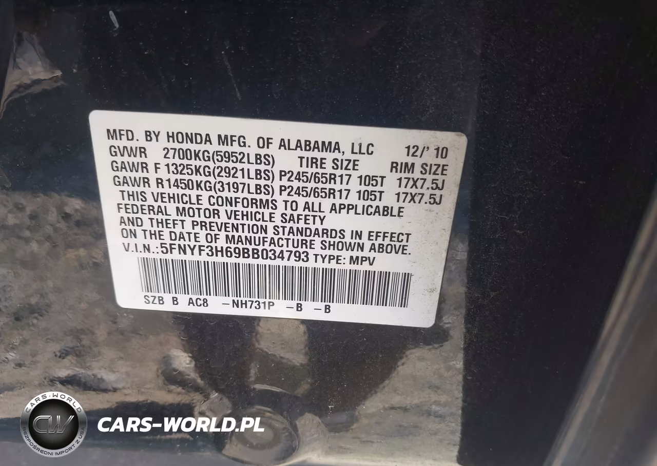 2011 Honda Pilot Ex-L VIN:5FNYF3H69BB034793 - 9