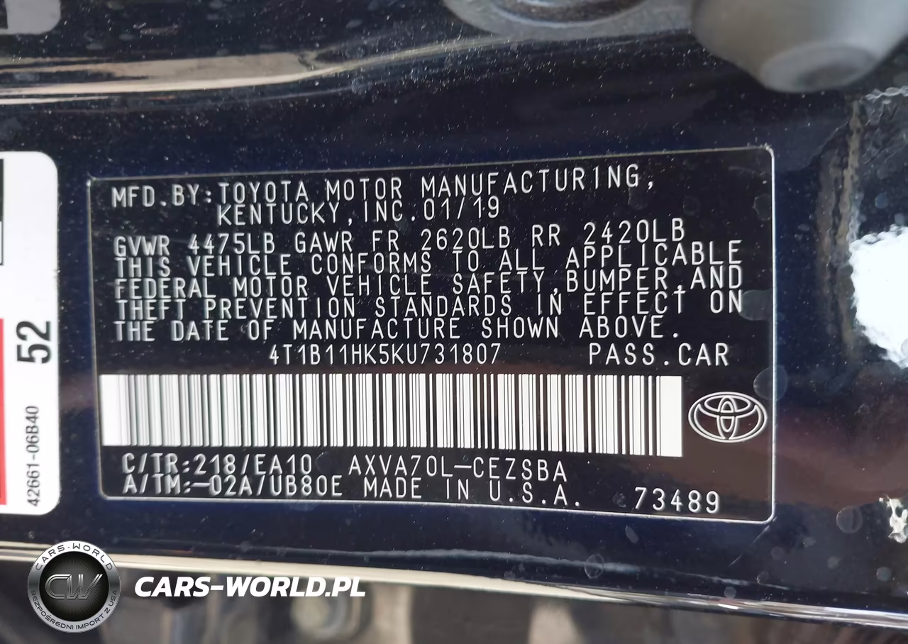 2019 Toyota Camry Se VIN:4T1B11HK5KU731807 - 9
