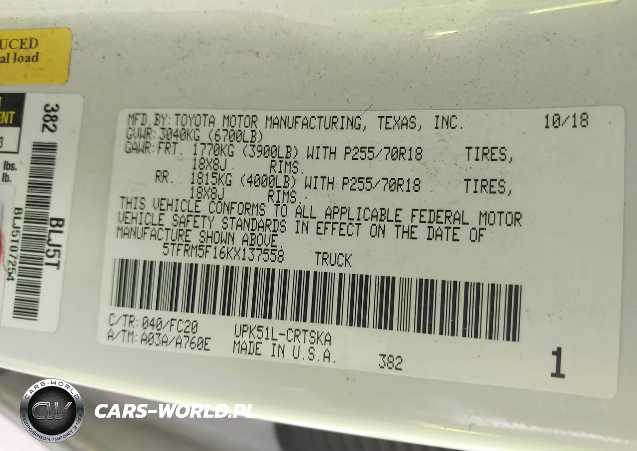 2019 Toyota Tundra Sr5 4.6L V8 VIN:5TFRM5F16KX137558 - 9
