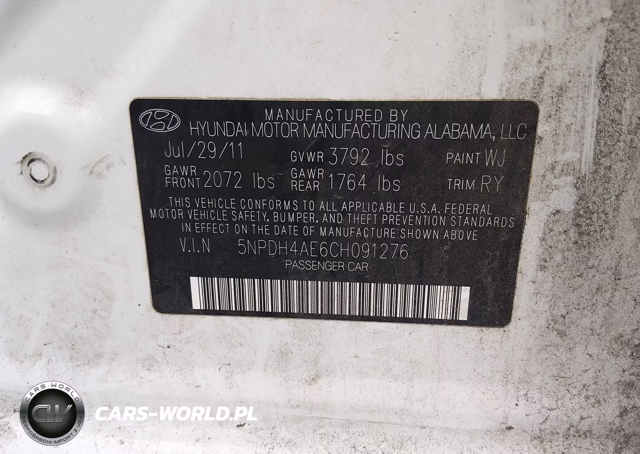 2012 Hyundai Elantra Limited VIN:5NPDH4AE6CH091276 - 9