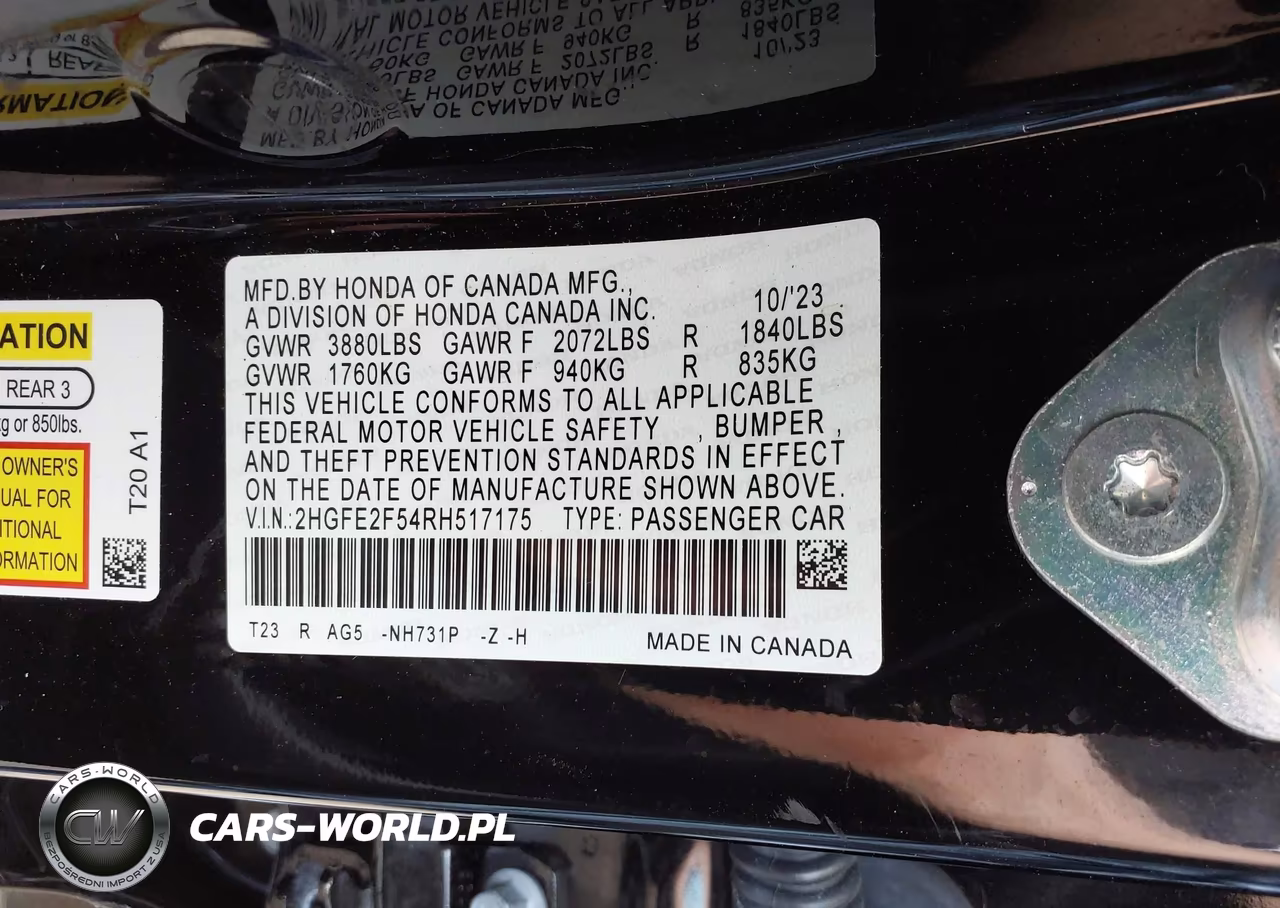 2024 Honda Civic Sport VIN:2HGFE2F54RH517175 - 9