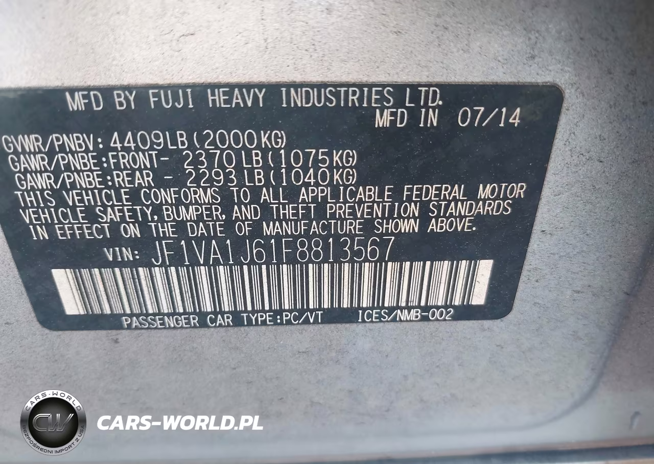 2015 Subaru Wrx Limited VIN:JF1VA1J61F8813567 - 9
