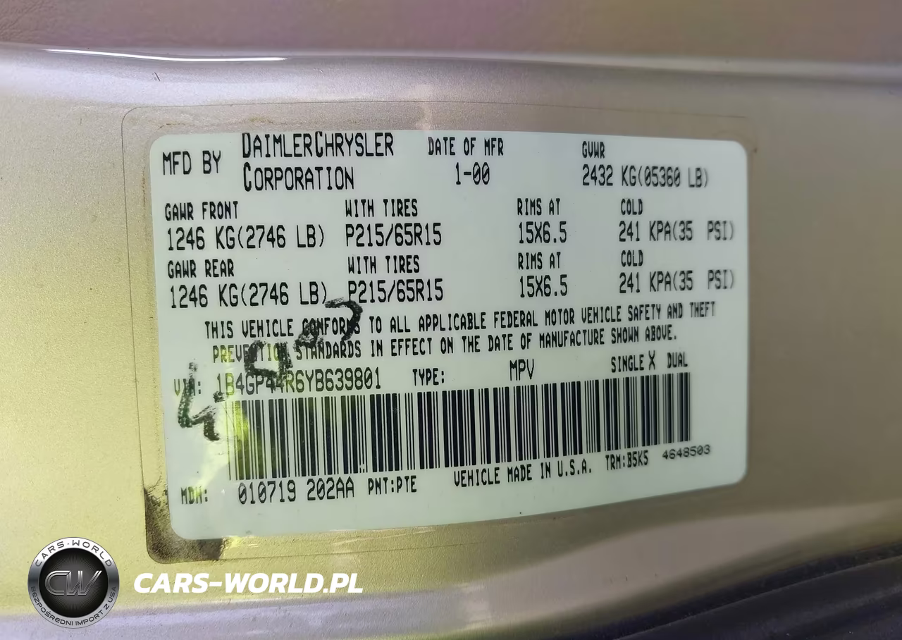 2000 Dodge Grand Caravan Se VIN:1B4GP44R6YB639801 - 9