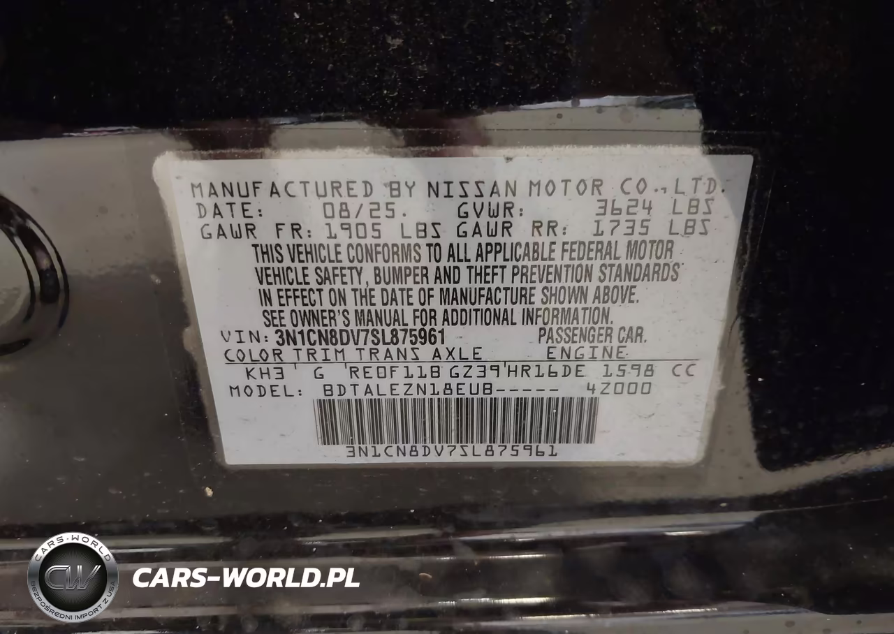 2025 Nissan Versa 1.6 S VIN:3N1CN8DV7SL875961 - 9