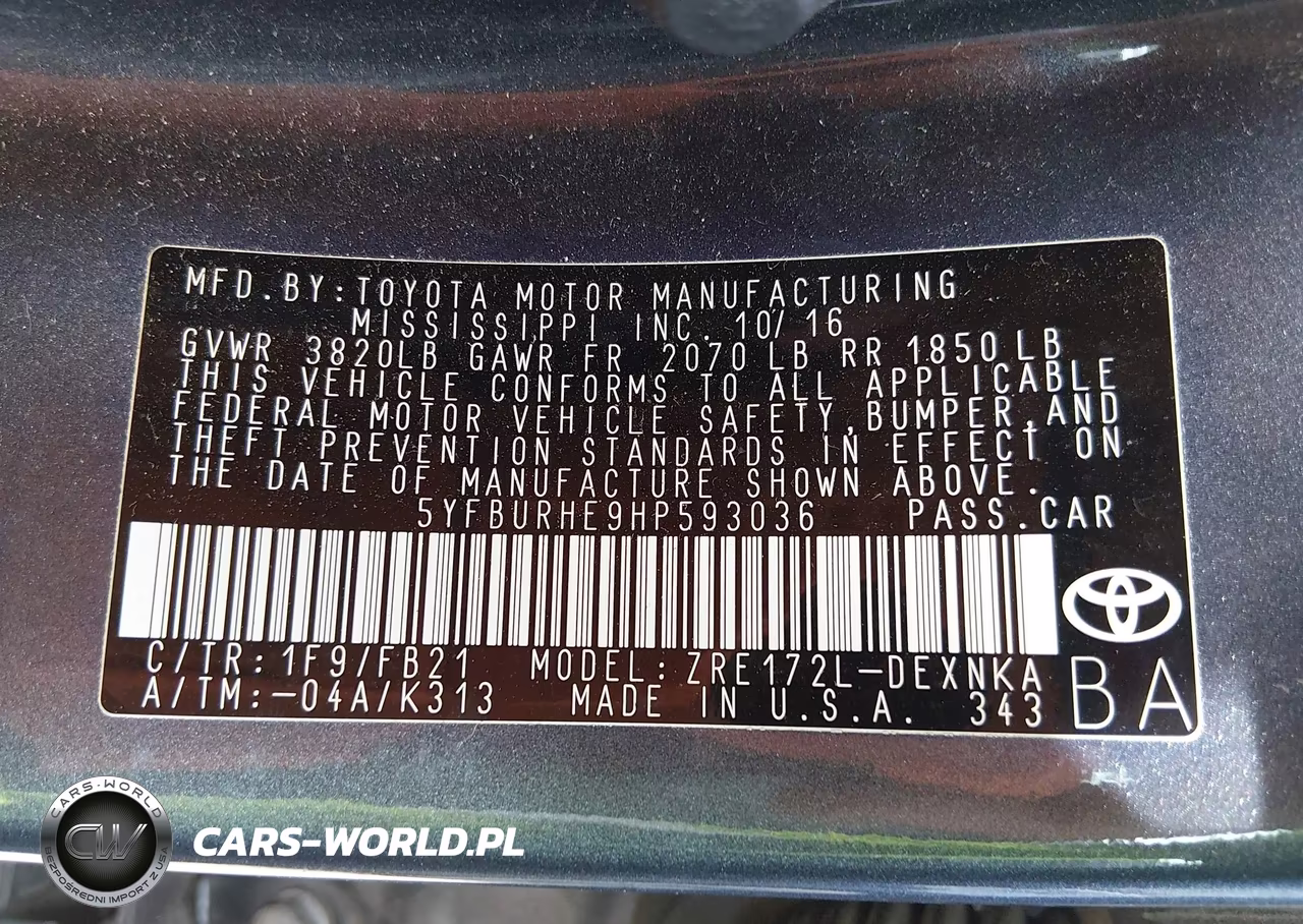 2017 Toyota Corolla Le VIN:5YFBURHE9HP593036 - 9