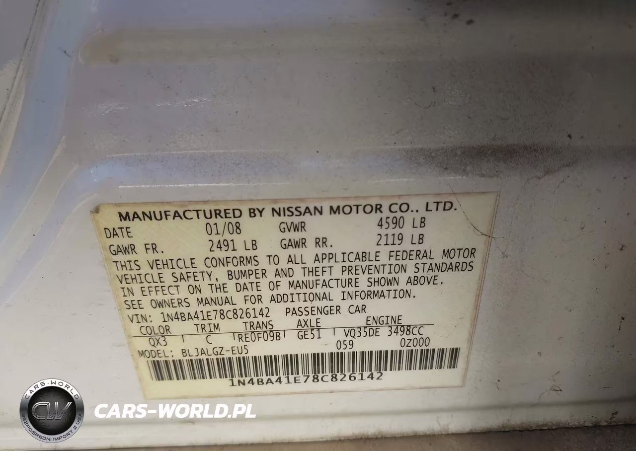 2008 Nissan Maxima 3.5 Sl VIN:1N4BA41E78C826142 - 9