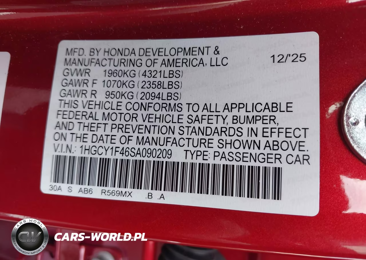 2025 Honda Accord Se VIN:1HGCY1F46SA090209 - 9