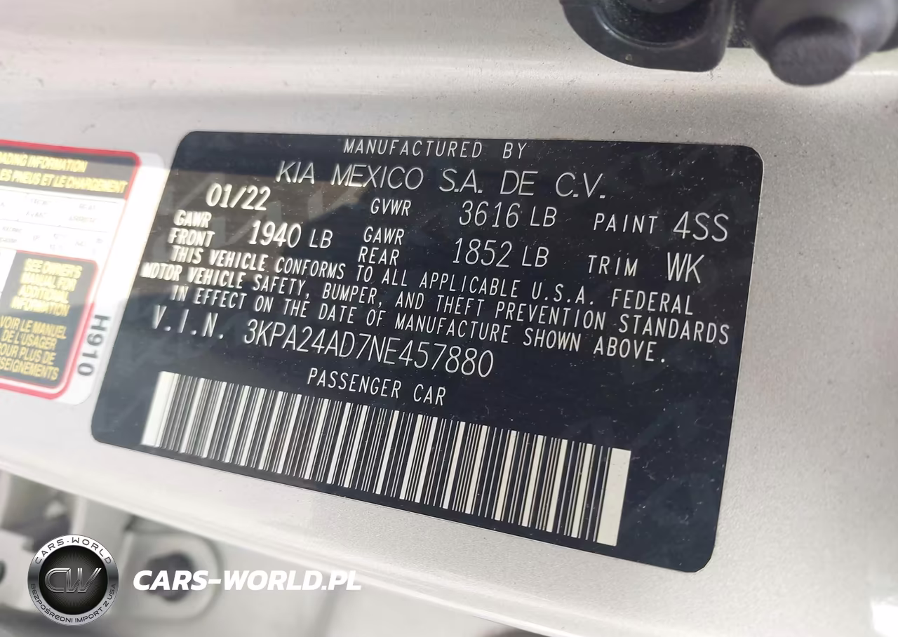 2022 Kia Rio S VIN:3KPA24AD7NE457880 - 9