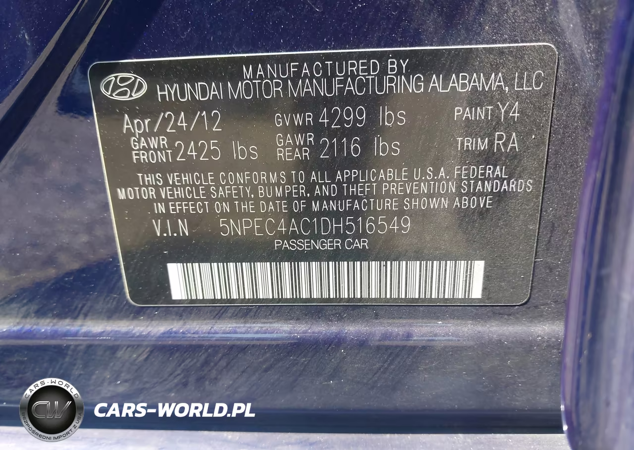 2013 Hyundai Sonata Se VIN:5NPEC4AC1DH516549 - 9
