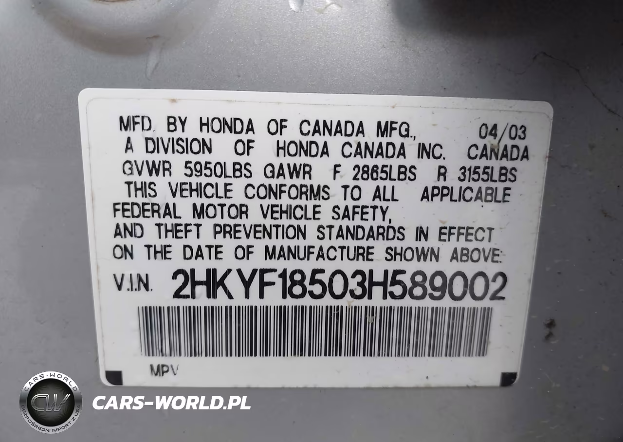 2003 Honda Pilot Ex-L VIN:2HKYF18503H589002 - 9
