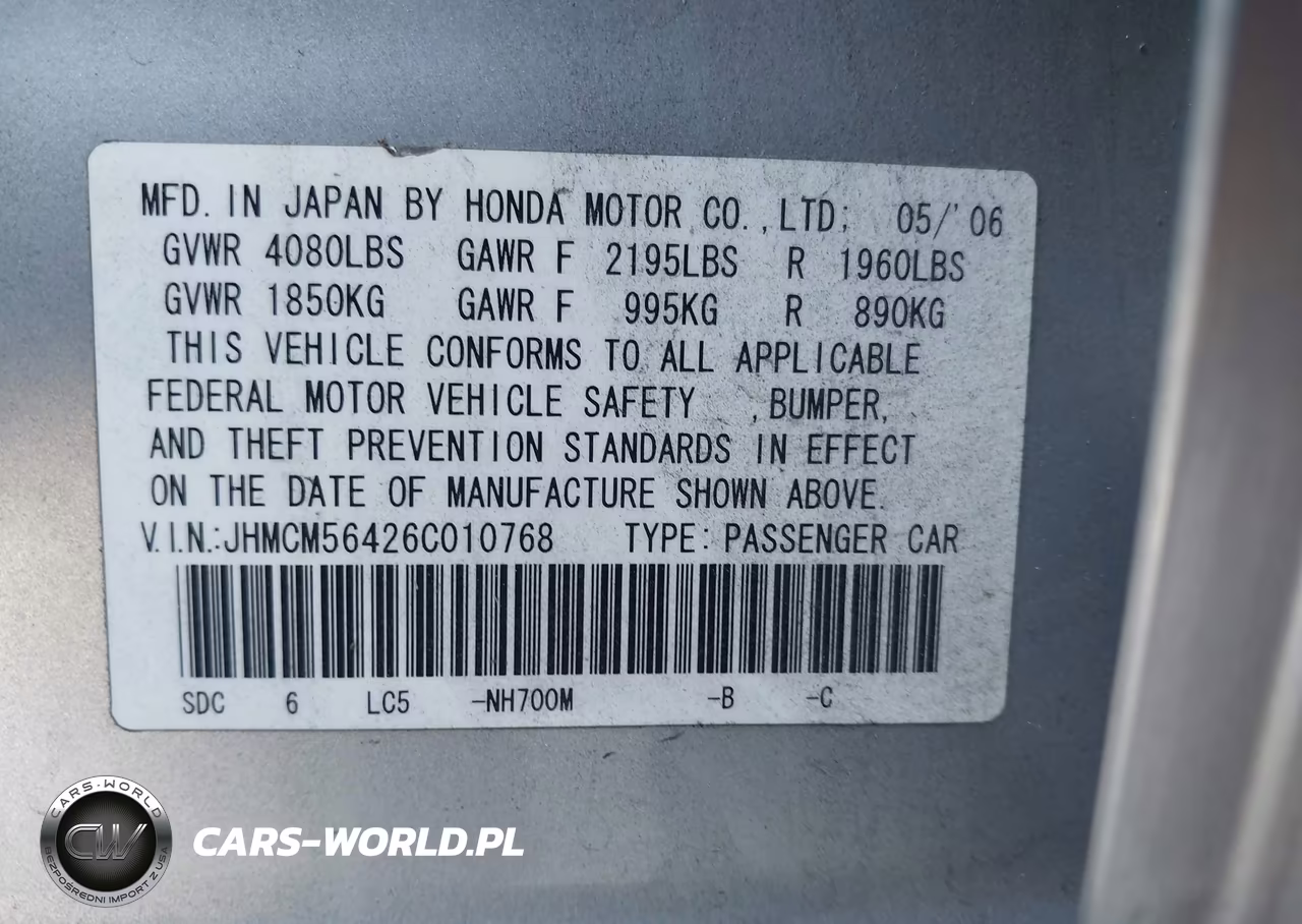 2006 Honda Accord 2.4 Lx VIN:JHMCM56426C010768 - 9