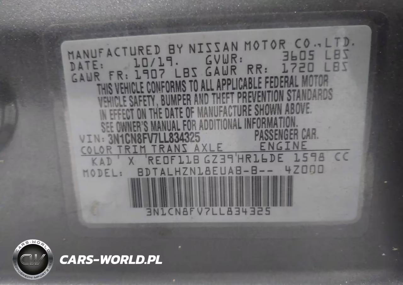 2020 Nissan Versa Sr Xtronic Cvt VIN:3N1CN8FV7LL834325 - 9