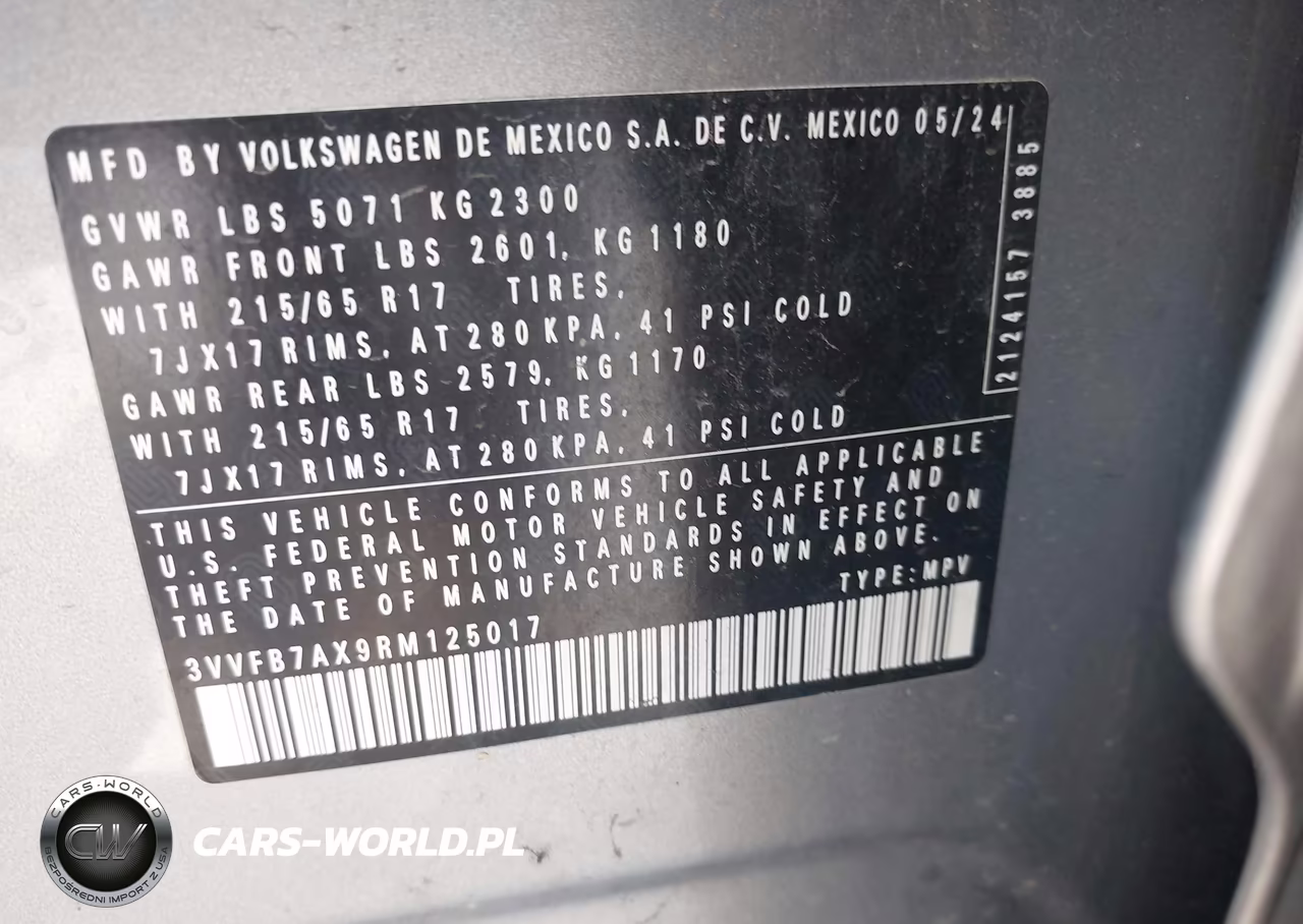 2024 Volkswagen Tiguan 2.0T S VIN:3VVFB7AX9RM125017 - 9