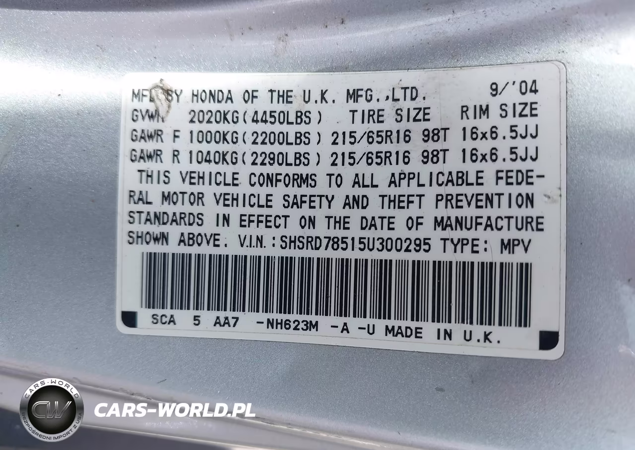 2005 Honda Cr-V Lx VIN:SHSRD78515U300295 - 9