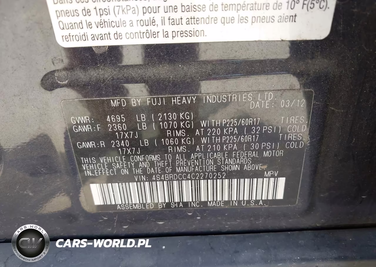 2012 Subaru Outback 3.6R Premium VIN:4S4BRDCC4C2270252 - 9