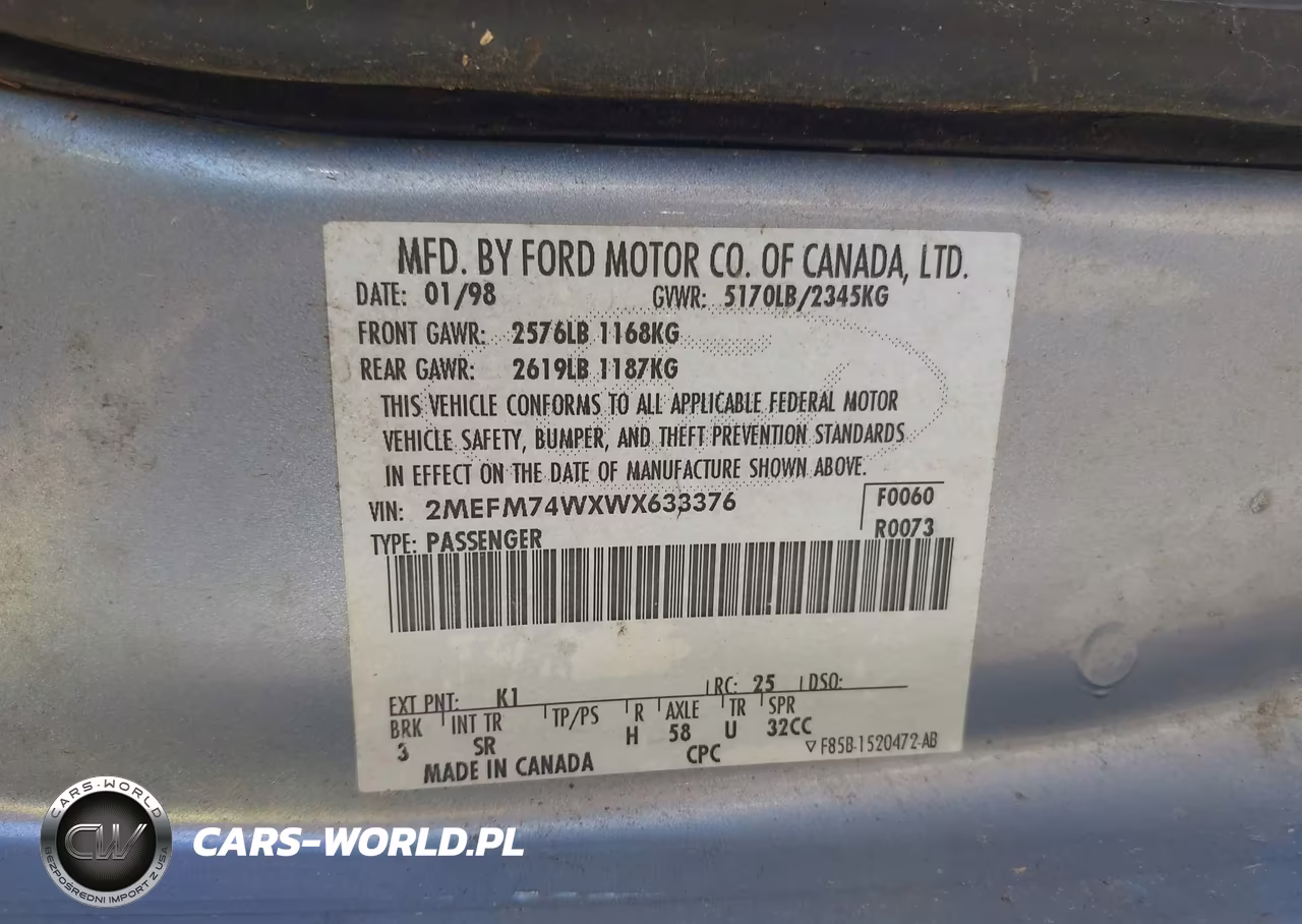 1998 Mercury Grand Marquis VIN:2MEFM74WXWX633376 - 9