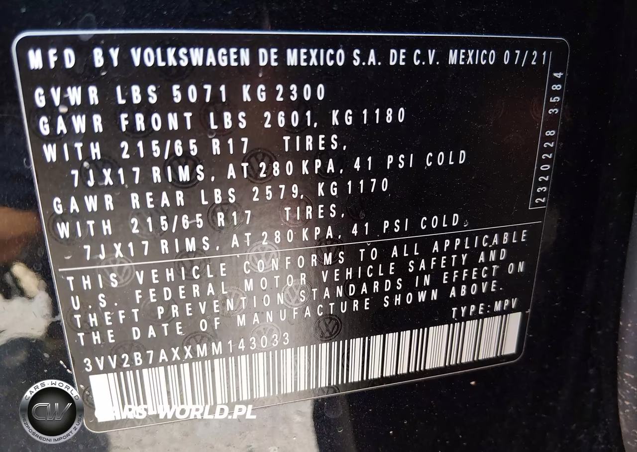 2021 Volkswagen Tiguan 2.0T Se-2.0T Se R-Line Black-2.0T Sel VIN:3VV2B7AXXMM143033 - 9