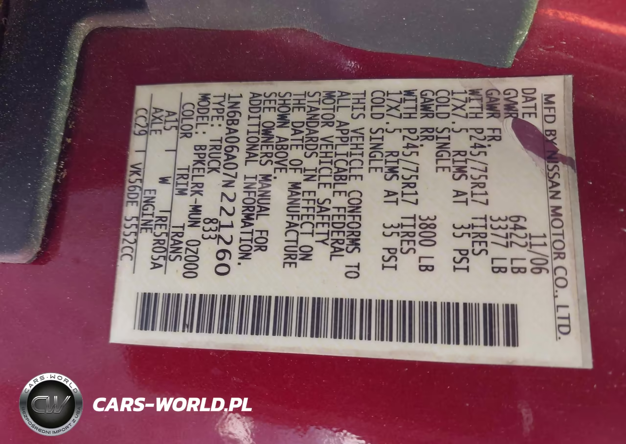 2007 Nissan Titan Xe VIN:1N6BA06A07N221260 - 9