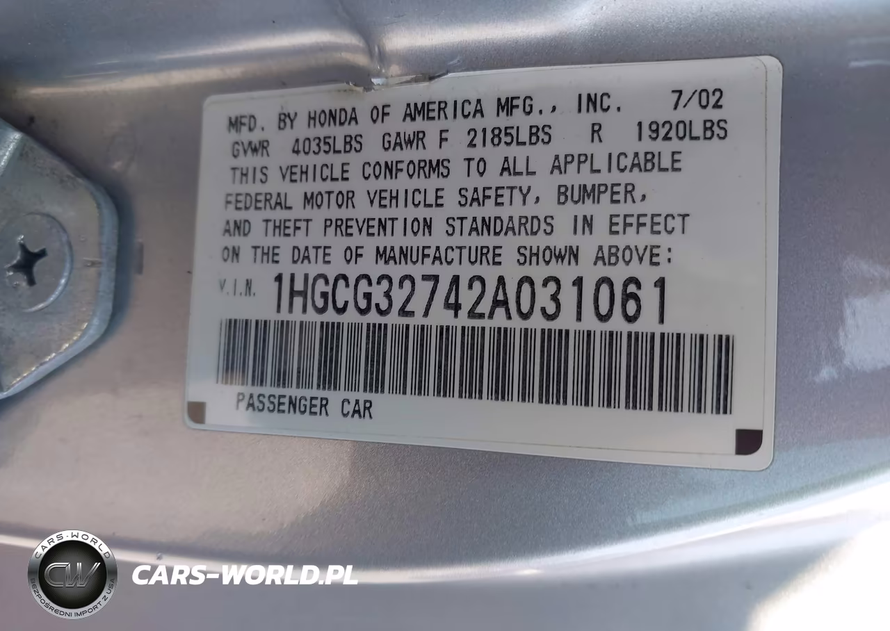 2002 Honda Accord 3.0 Ex VIN:1HGCG16582A072113 - 9