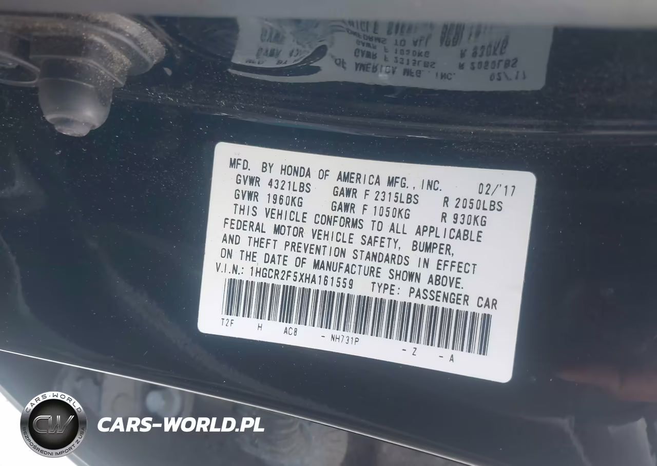 2017 Honda Accord Sport VIN:1HGCR2F5XHA161559 - 9