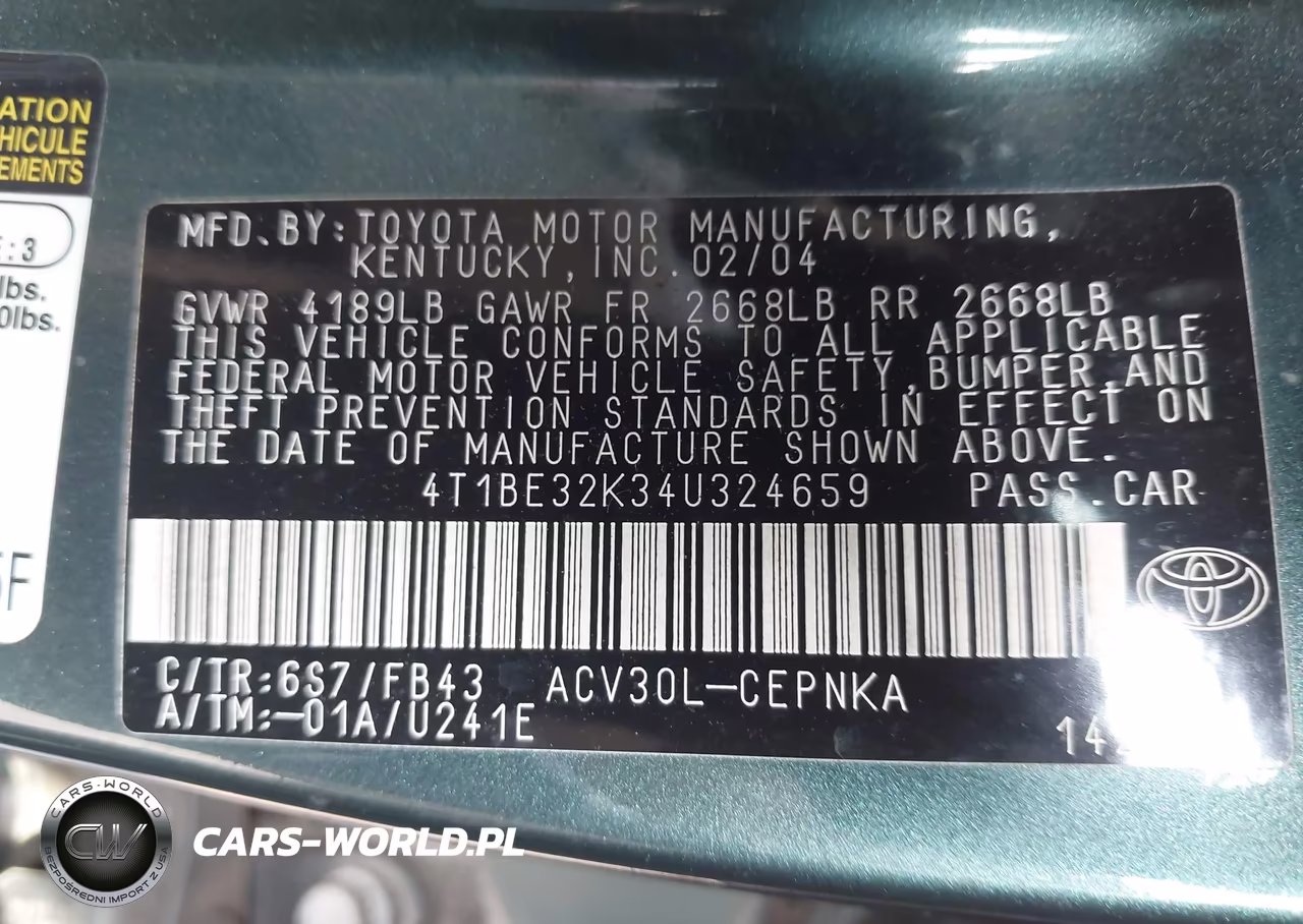2004 Toyota Camry Le VIN:4T1BE32K34U324659 - 9