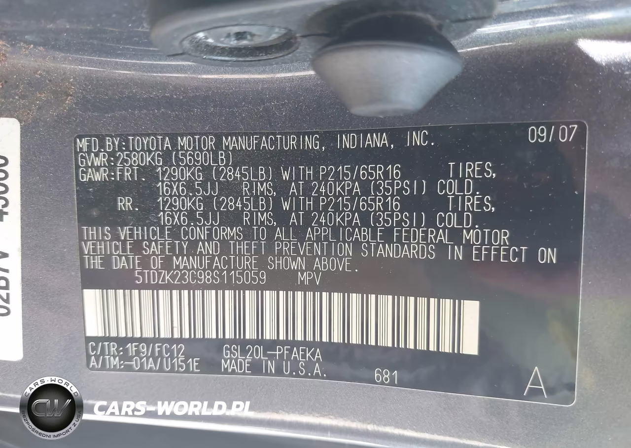 2008 Toyota Sienna Le VIN:5TDZK23C98S115059 - 9