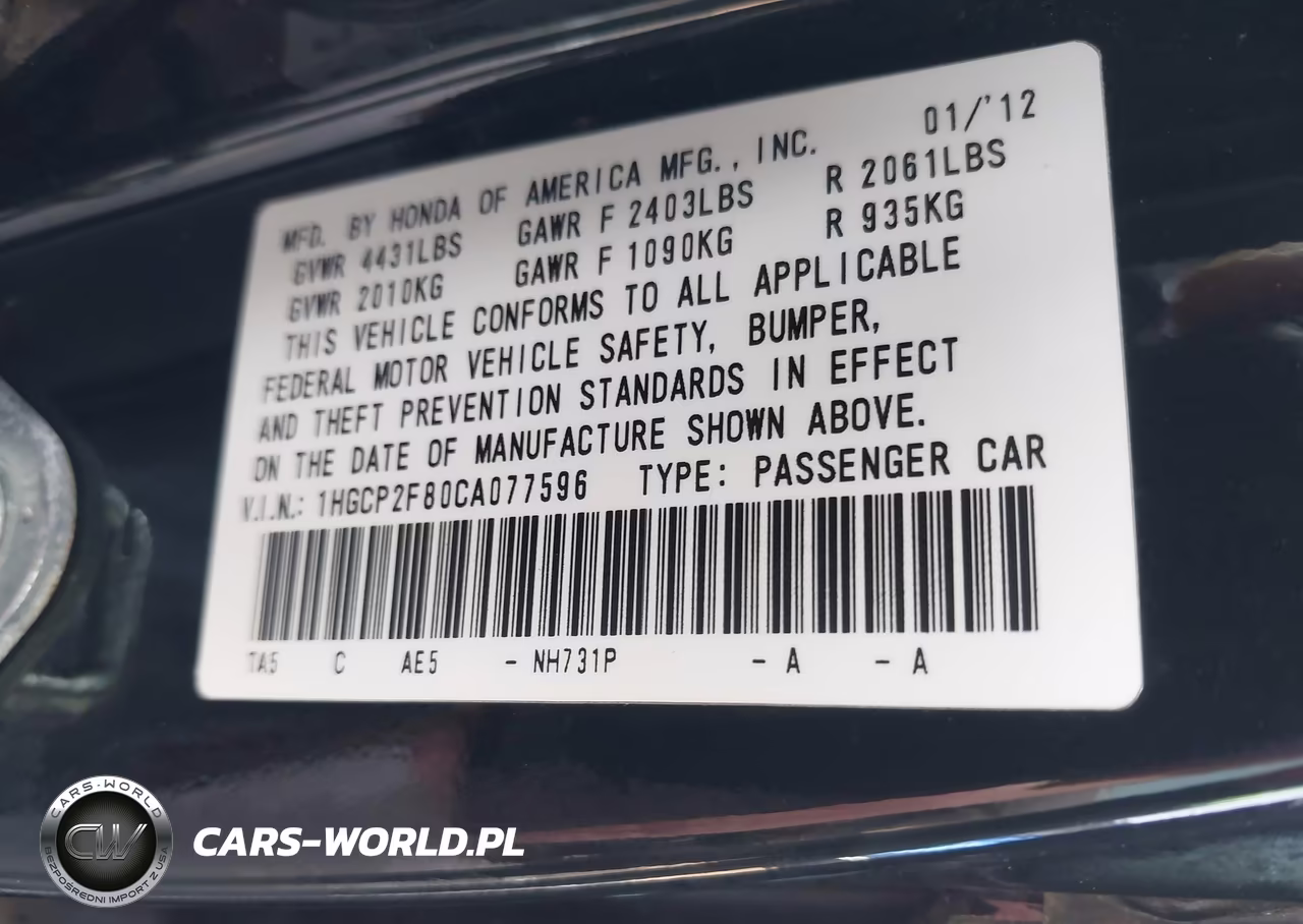 2012 Honda Accord 2.4 Ex-L VIN:1HGCP2F80CA077596 - 9