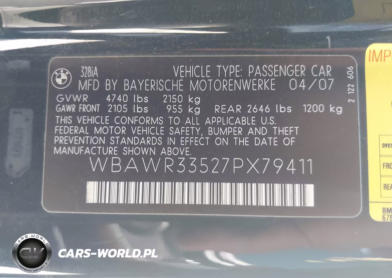 2007 BMW 328I VIN:WBAWR33527PX79411 - 9